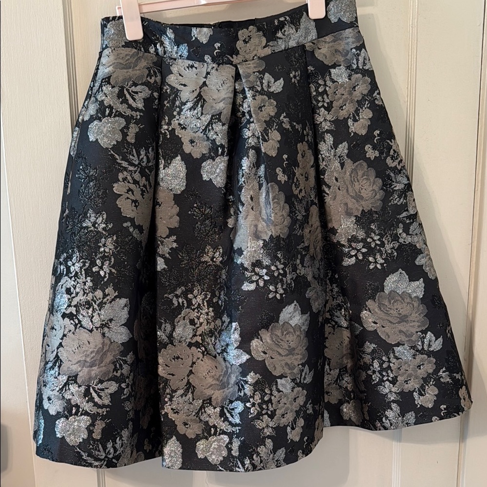 Eliza J Elegant Floral Black and Silver Skirt